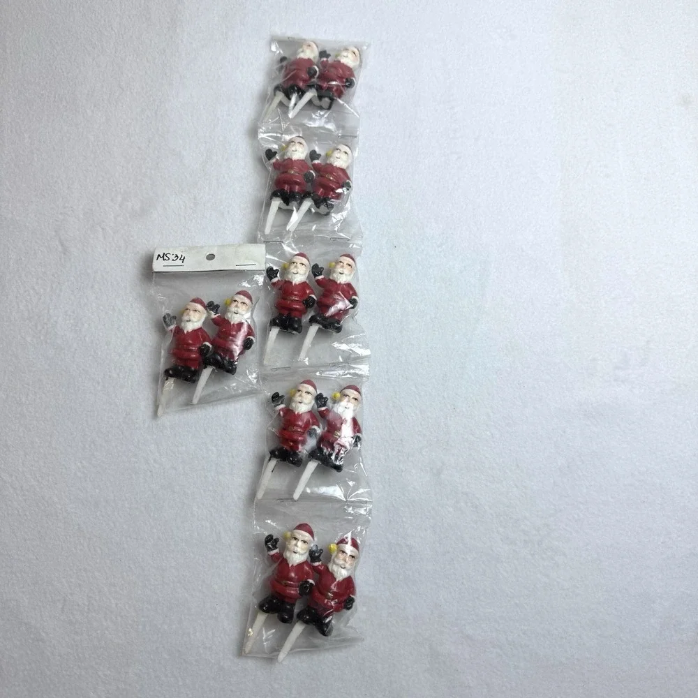 Vintage Lot Of 12 Santa Clause Cupcake Picks Toppers Red Plastic Christmas Decor